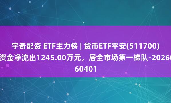宇奇配资 ETF主力榜 | 货币ETF平安(511700)主力资金净流出1245.00万元，居全市场第一梯队-20260401