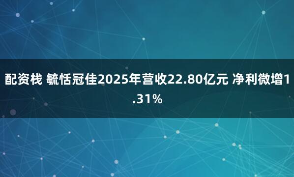 配资栈 毓恬冠佳2025年营收22.80亿元 净利微增1.31%