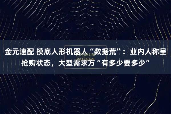 金元速配 摸底人形机器人“数据荒”：业内人称呈抢购状态，大型需求方“有多少要多少”
