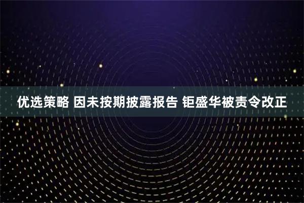 优选策略 因未按期披露报告 钜盛华被责令改正